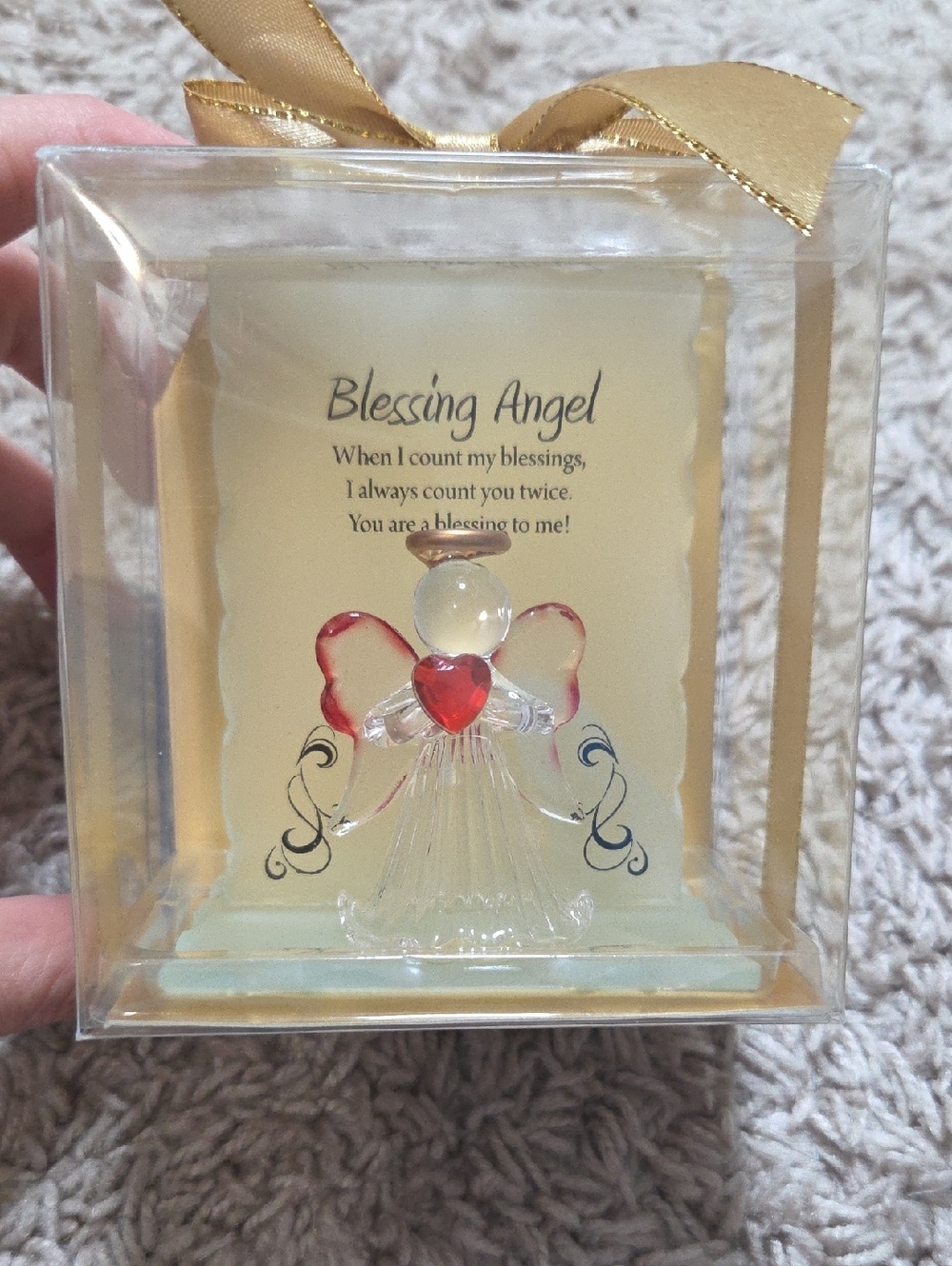 Blessing Angel Hand Blown Art Glass Figurine with Red Heart
